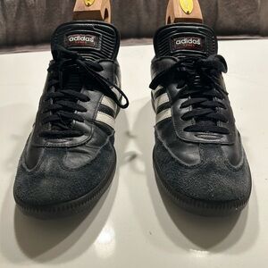 adidas Samba Black with White Stripes Leather & Suede Sneakers